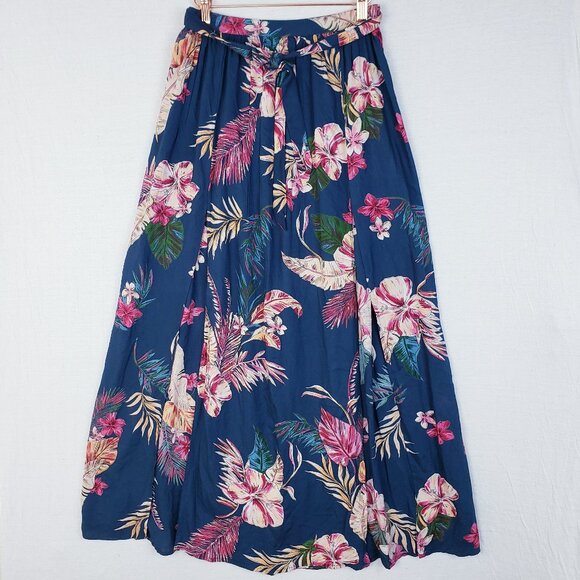 Patrons of Peace Maxi Skirt Tropical Floral Front Slits Tie Waist size M Resort - Picture 1 of 11